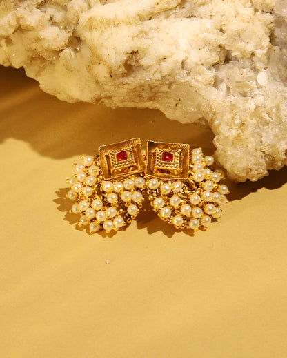 Sunehri gold tone pearl stud earrings