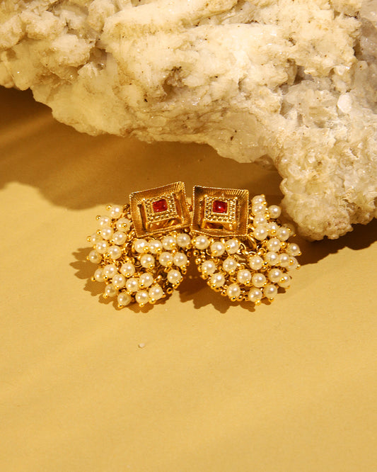 Sunehri gold tone pearl stud earrings